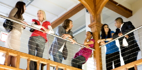 Students talking outside lecture theatre